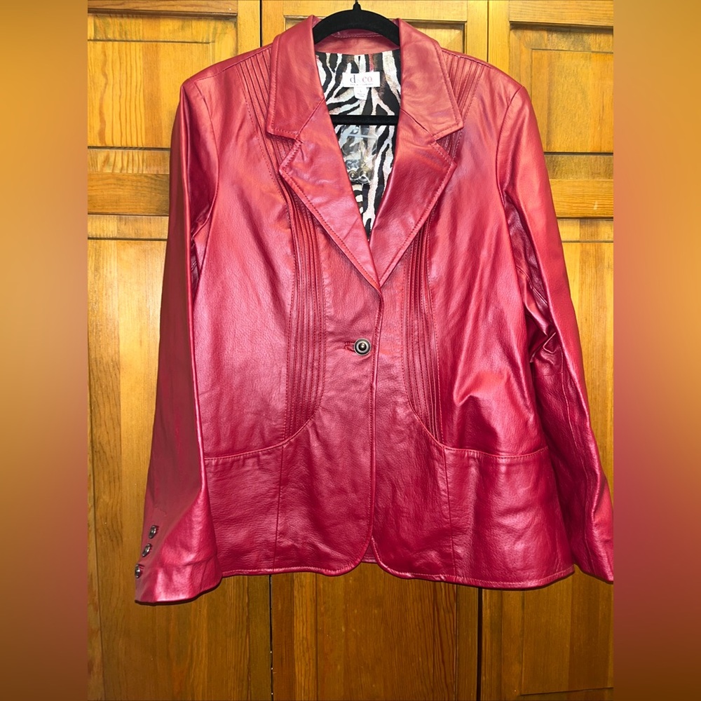 D&Co. Denim And Company QVC Red Leather Jacket Women's Size Large L NEW